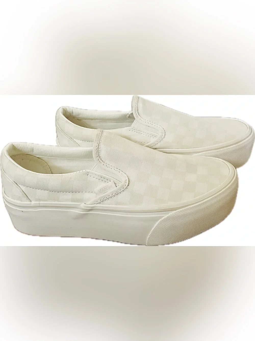 Vans Classic Slip-On Stackform Tonal Checkerboard White Platform 7.5 - Picture 2 of 4